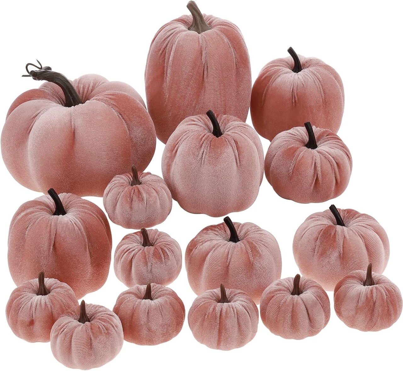 16Pcs Pink Fake Foam Pumpkins Decorating Velvet Fabric Pumpkin